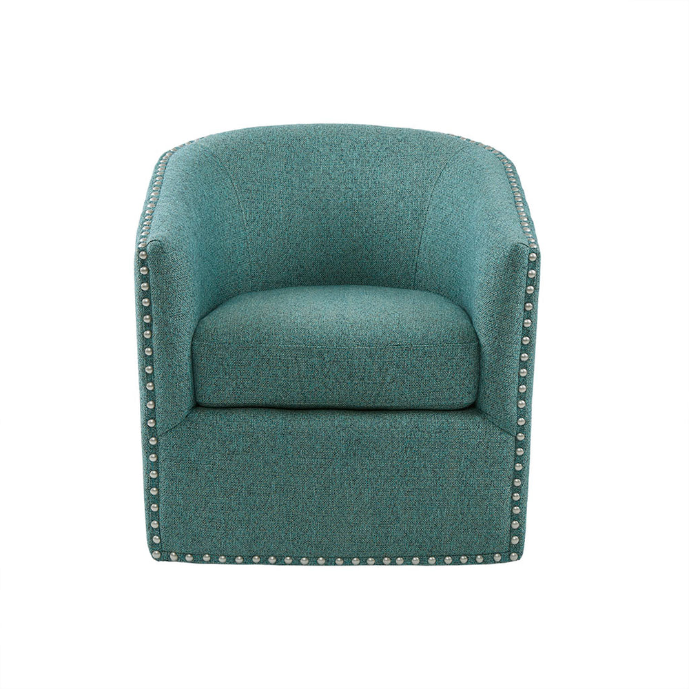 JLA Home Madison Park - Upholstered Swivel Barrel Chair with Nailheads and 360° Smooth Rotation, Plush Foam Comfort Teal Multi MP103-0706