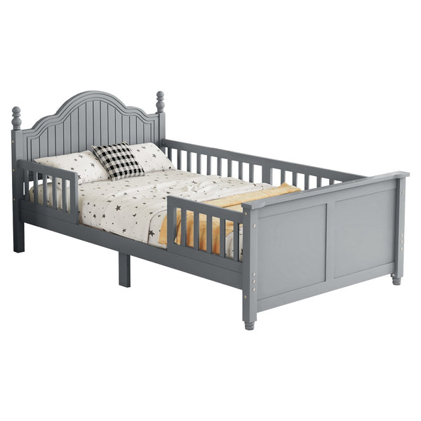English Elm Twin Low Profile Kids Platform Bed Solid Pine Frame with Guardrails and Storage Grey W2593P411270
