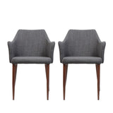 Christopher Knight Home® - Noble House - Nadya Mid Century Light Grey Fabric Dining Chairs With Dark Walnut Wood Finished Legs - Set Of 2