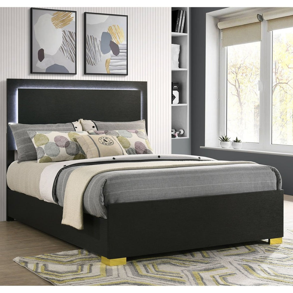 English Elm Jeremiah Matte Black Full Panel Bed with Gold Feet and Built-in Led Halo Lighting B062S01753