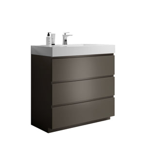 English Elm Alice 36" Gray Freestanding Bathroom Vanity With Soft-Close Drawers & Glossy White Sink Basin W1865S00015