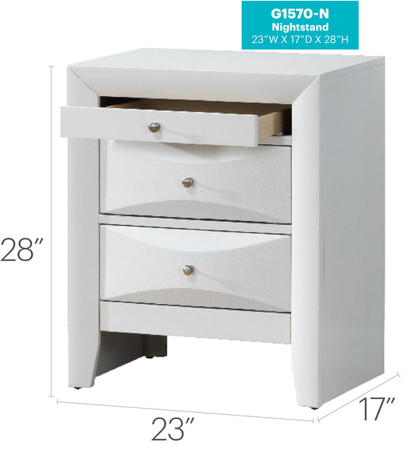 English Elm Elegant Silver Nightstand with 3 Spacious Drawers, Curved Fronts, No Assembly, Compact Stylish Accent Piece White 32 L x 25 W x 19 H B078118260