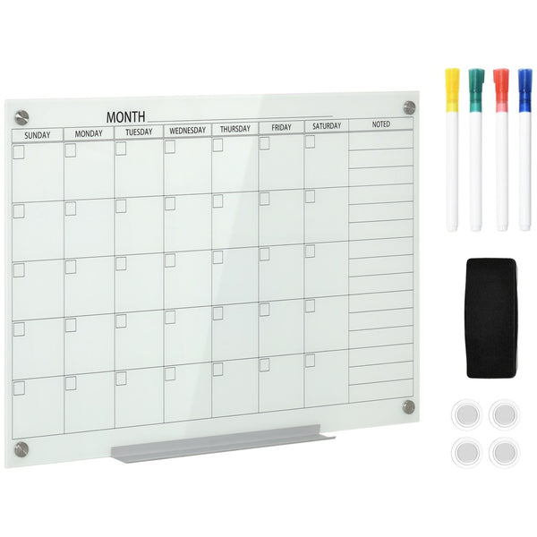 English Elm Vinsetto Frameless Tempered Glass Monthly Whiteboard Planner for Home Office Walls W2225P173871
