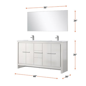 English Elm White Double Bath Vanity Set With White Quartz Top, Chrome Faucets & 55" Mirror For Modern Spaces B2731S01733-GIGA