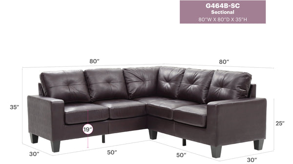 English Elm Newbury Value-Priced Sectional Sofa with Pocketed Coil Seat Cushions and Kiln-Dried Hardwood Frame Dark Brown 52 L x 30 W x 18 H B078S00038