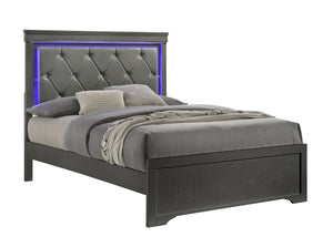English Elm Blaze Modern 4-Piece King Bedroom Set With Led Headboard, Textured Gray Finish & Ample Storage B009S01495