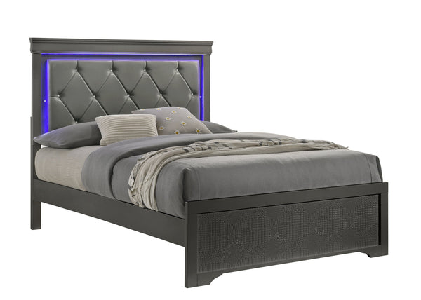 English Elm Blaze Modern 4-Piece King Bedroom Set With Led Headboard, Textured Gray Finish & Ample Storage B009S01495