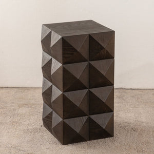 English Elm 23.62"Height Vintage Embossed Retro Side Table with Three-Dimensional Carved Pattern Durable Wood Nightstand Brown W757P250946