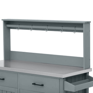 English Elm K&k Solid Fir Grill Cart Stainless Steel Top Outdoor Kitchen Station with Locking Wheels Grey+Blue N707P409087G