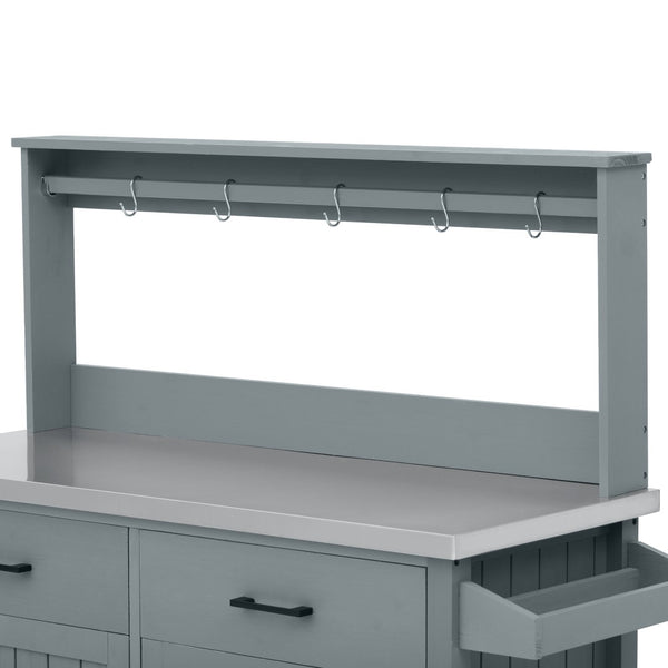 English Elm K&k Solid Fir Grill Cart Stainless Steel Top Outdoor Kitchen Station with Locking Wheels Grey+Blue N707P409087G