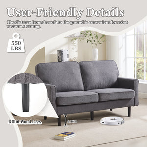 English Elm Loveseat Mid Century Modern Two-Seater Sofa with USB Type-C Charging, Removable Zipper Covers, Durable Wood Legs Gray W395P238824