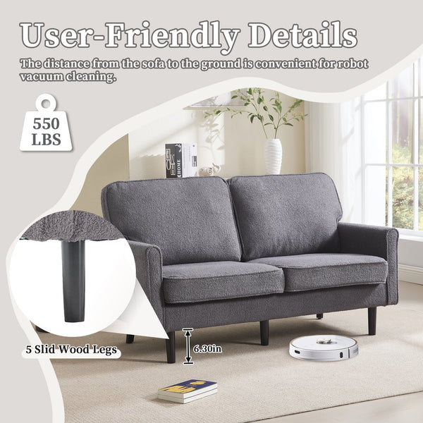 English Elm Loveseat Modern Mid-Century 2-Seater with USB Type-C Charging, Removable Zippered Covers, Sturdy Wood Legs Gray W395P238824