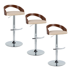 English Elm Adjustable Swivel Barstools with Chrome Base Walnut Accents Cream Upholstery Set of 3 B202S02033
