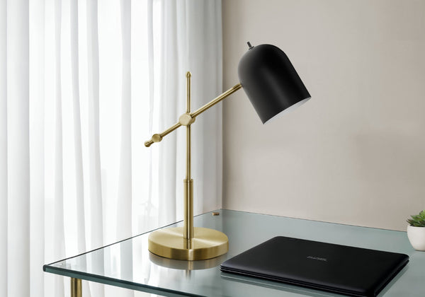 English Elm Lighting, Brass Fixed Arm Table Lamp with Matte Black Shade for Desk or Bedside B2710P221323