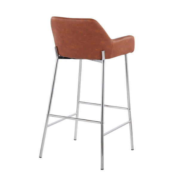 English Elm Contemporary Chrome Barstools with Camel Faux Leather Padded Seats for Kitchen Islands B202S00542