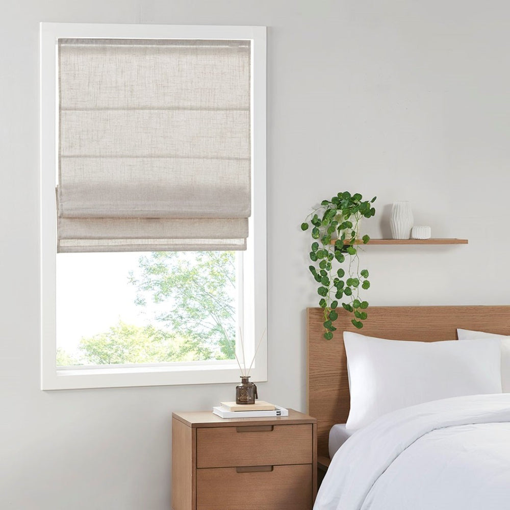 English Elm Light Filtering Cordless Roman Shade Woven Polyester Linen Blend for Any Room B035129751