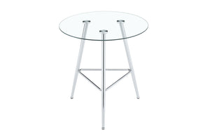 English Elm 36 Inch Round Glass Top Bar Table Chrome Tripod Base Modern Bistro Pub Style W3493P452043