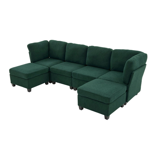 English Elm UNITED Modular 6-Seat Sectional Sofa with Removable Ottoman, Storage Compartments, Convertible Comfort Emerald W1568S00244
