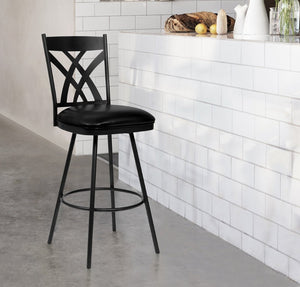 English Elm Dover Mid-century Counter Stool with Tall Back Swivel Seat and Faux Leather Cushion Black B2736P464873