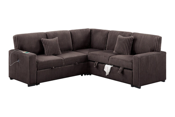 English Elm Modern Corduroy Sectional Sofa with Storage Pull Out Bed and Usb Charging Port B011S02172