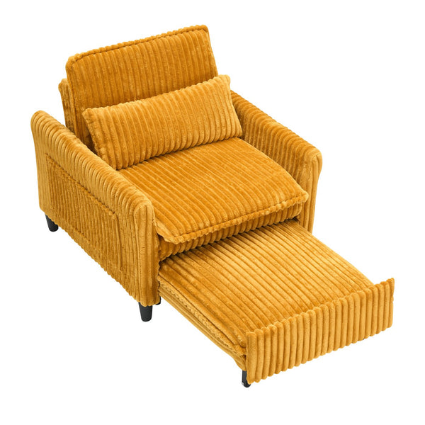 English Elm Yellow Corduroy Compact Sofa Bed for Small Spaces – Cozy Single Seat, Sponge Cushion, Solid Wood Frame W1658P290465