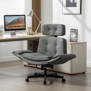 English Elm Criss Cross Wide Seat Pu Leather Swivel Task Chair with Removable Headrest Gray W3118P404122