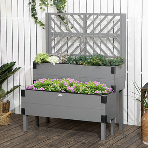 English Elm Outsunny Two-Tier Elevated Garden Bed With Trellis - Perfect For Vegetables, Herbs, And Flowers! W2225P174415-GIGA