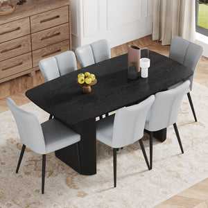 English Elm Table Set: Modern Black Wood Grain Mdf Dining Table With 6 Stylish Light Gray Pu Chairs For Luxury W1151S04184-GIGA