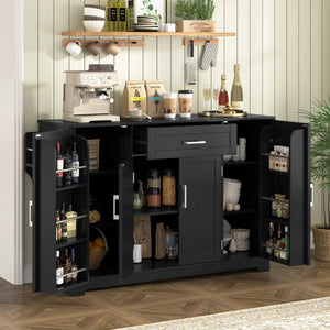 English Elm U_style Contemporary Buffet Cabinet Melamine Mdf Dining Room Storage with Adjustable Shelves Black N711P437643B