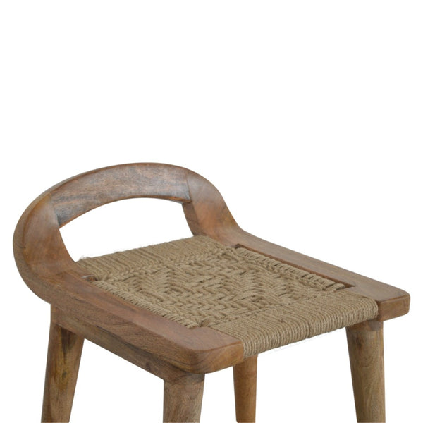 English Elm Soild Wood Raised Back Stool - Rustic Nordic Charm With Woven Rope Seat For Cozy Interiors B182P186201-GIGA