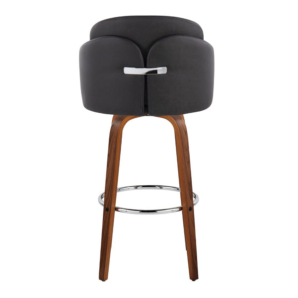 English Elm Fixed-height Mid-century Barstools with Walnut Legs and Grey Upholstered Seats Set Black B202S01901