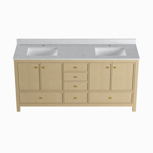 English Elm 72" Double Sink Oak Vanity with Carrara Marble Top and Soft Close Storage T3785P442246