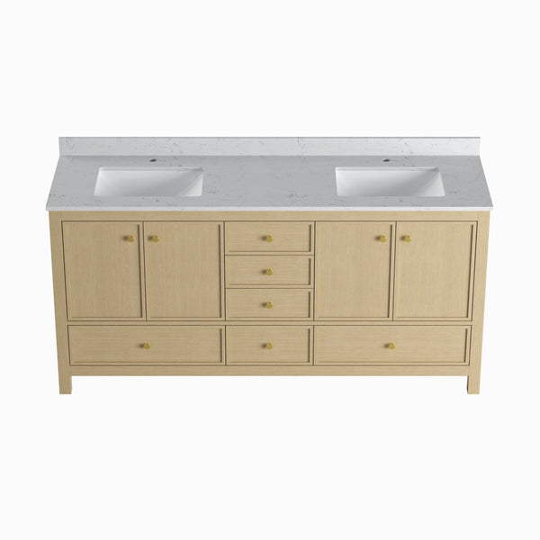 English Elm 72" Double Sink Oak Vanity with Carrara Marble Top and Soft Close Storage T3785P442246
