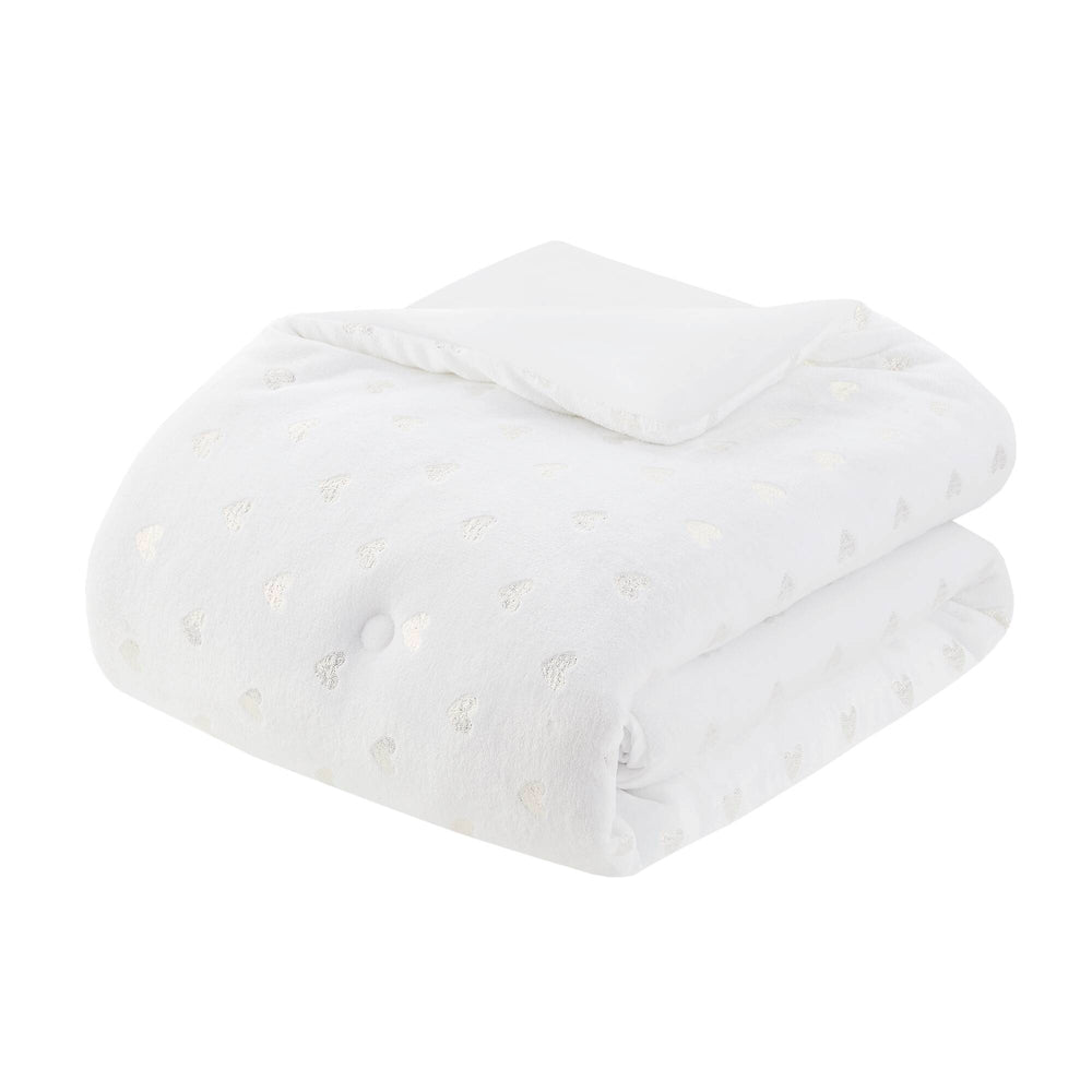 English Elm 3 Pcs Twin/Twin Xl Metallic Printed Plush Comforter Set - Chic White/Gold With Decorative Pillow B035P319889