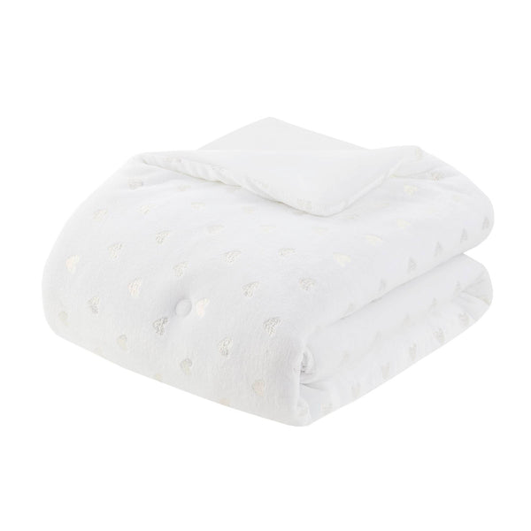 English Elm 3 Pcs Twin/Twin Xl Metallic Printed Plush Comforter Set - Chic White/Gold With Decorative Pillow B035P319889