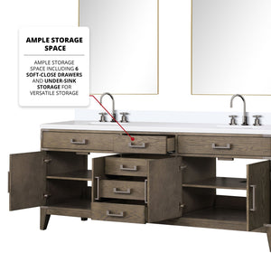 English Elm Grey Oak Double Bath Vanity 80" W x 22" D with White Quartz Top, Chrome Faucets & Dual 36" Mirrors B2731S01876