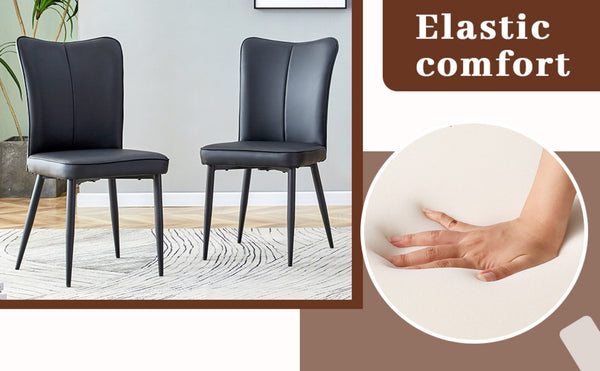 English Elm Table Modern Black Marble Dining Set With 6 Ergonomic Pu Chairs - Stylish, Stable & Easy To Assemble! W1151S02526-GIGA