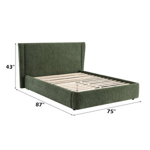 English Elm Cheryl Chenille Full Bed with Padded Headboard & Footboard, 15-Slat No-Box Spring Design, 330lb Capacity Dark Green 74.8 L x 5.91 W x 42.91 H B2726S00547