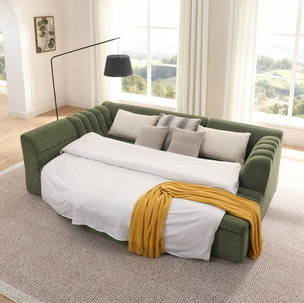 English Elm 135" U-shaped Chenille Sectional with Movable Ottoman Four Piece Modular Living Room Sofa Green W1413S00127
