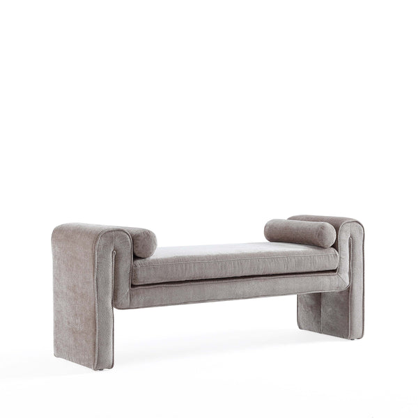 English Elm Modern Concord Chenille 59" Bench in Dove Greige — Kiln-Dried Pine, Plush Chenille, Bolster Pillows, Durable Finish B365P398217