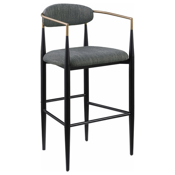 English Elm Renfroe Mid-Century Fabric Upholstered Bar Stool Set of 2 with Padded Back, Footrest and Black Base DARK GREY B062P299976