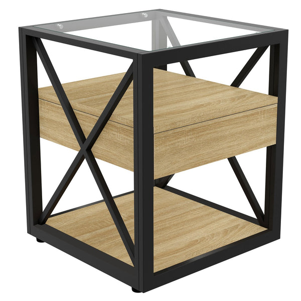 English Elm 1 Modern End Table With Drawer - Stylish Nightstand For Bedroom & Living Room, Industrial Design & Storage W241P246913