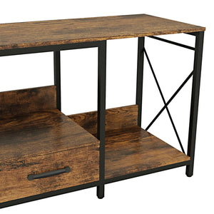 English Elm There TV Stand with LED Lights, Power Outlets & 2 Fabric Drawers for 55-75" TVs, App-Controlled Ambience and Ample Storage Light Brown Multi W2977P224347