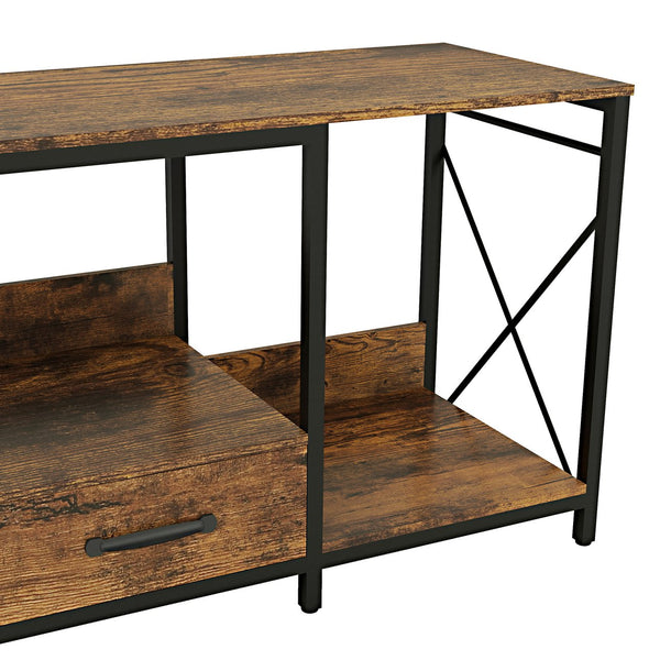 English Elm There TV Stand with LED Lights, Power Outlets & 2 Fabric Drawers for 55-75" TVs, App-Controlled Ambience and Ample Storage Light Brown Multi W2977P224347