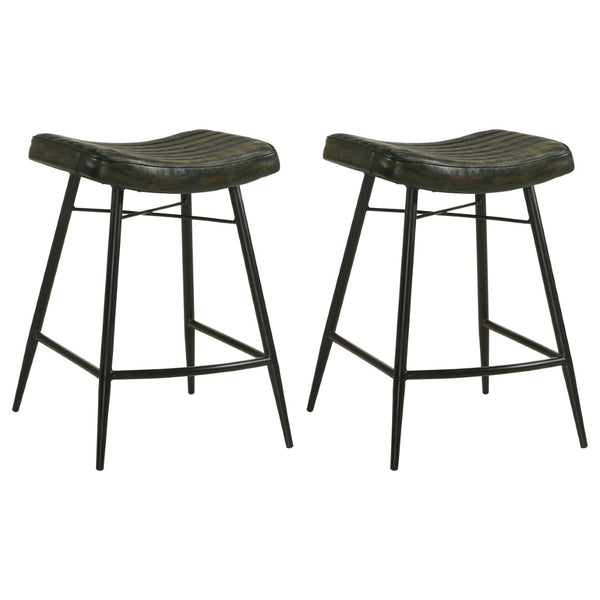 English Elm Ridgeway Channel Tufted Leather Backless Counter Stools Set of 2 for Kitchen Island Espresso B062P440315