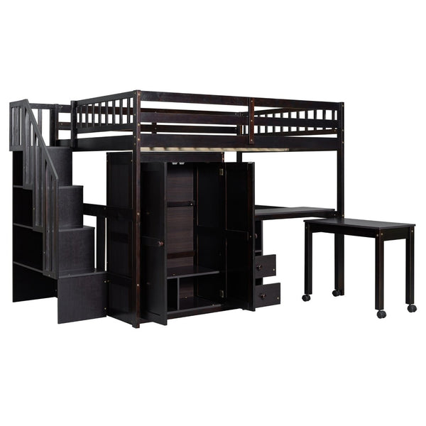 English Elm Queen Murphy Bed with Integrated Desk Cabinet Shelves Space Saving Studio Solution Espresso N708S00014P