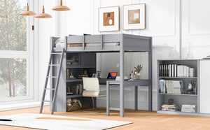 English Elm Full Size Loft Bed with Built-in Desk and Shelving for Kids or Teen Bedrooms LT000802AAE