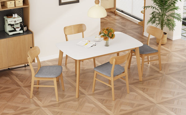 English Elm [video] 5 Piece Mid-century Rubberwood Dining Set with Cushioned Chairs for Modern Homes Dark Grey,White+Oak N759S005002E