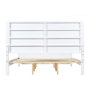 English Elm King Solid Pine Platform Bed White Lacquer Grooved Panels Slat Base Bedroom N770PK389793K