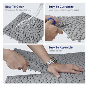 English Elm 12 Inch Interlocking Plastic Deck Tiles Pebble Stone Waterproof Outdoor Patio Pack of 60 Grey W2391P189600